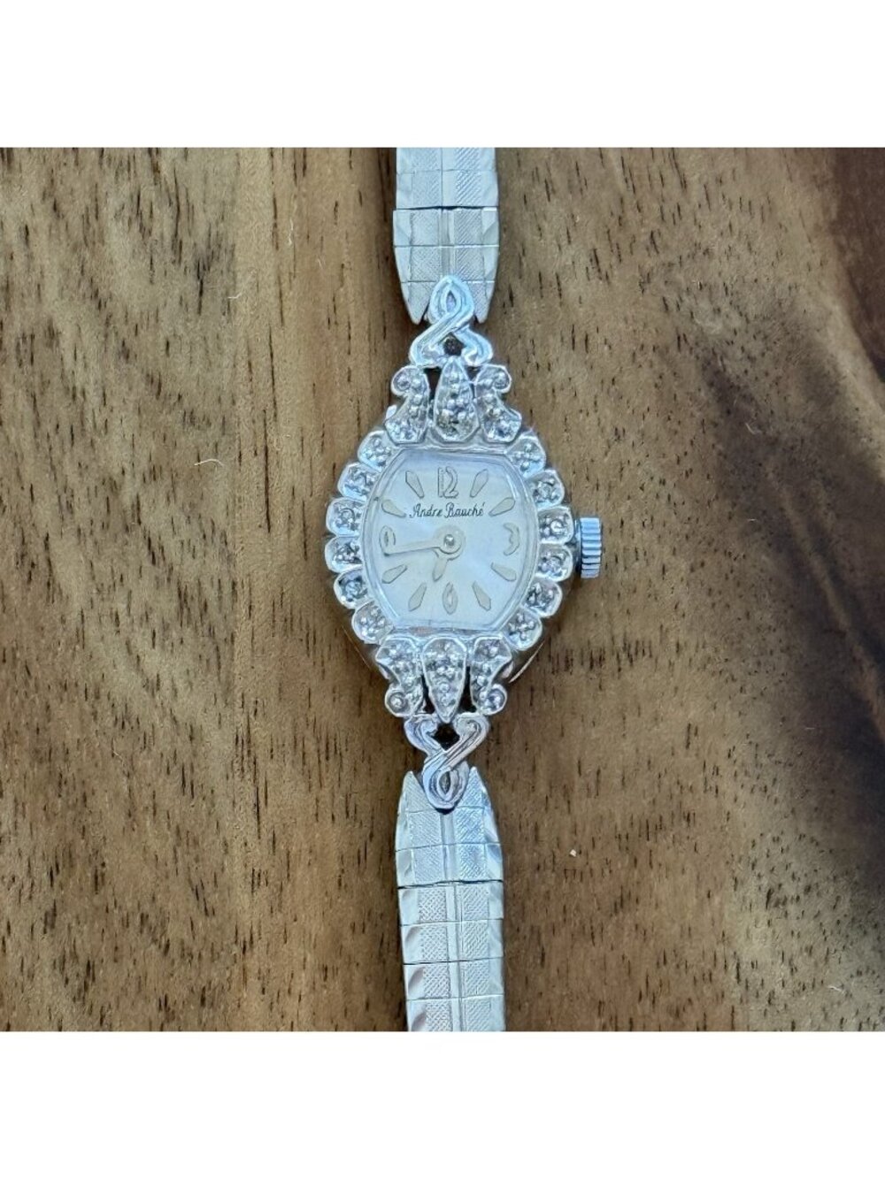 Vintage‎ Andre Bauche Watch Stainless Steel Body Silver Tone Stones Works